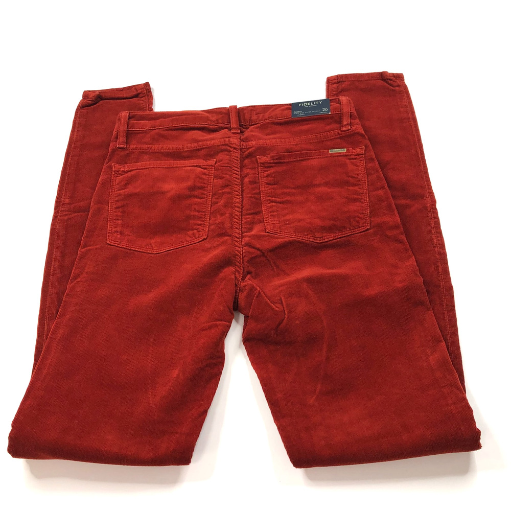 Fidelity Gwen Corduroy 26 NEW (Fit 26W 31L) Mid Rise Skinny Pants Red HRJ